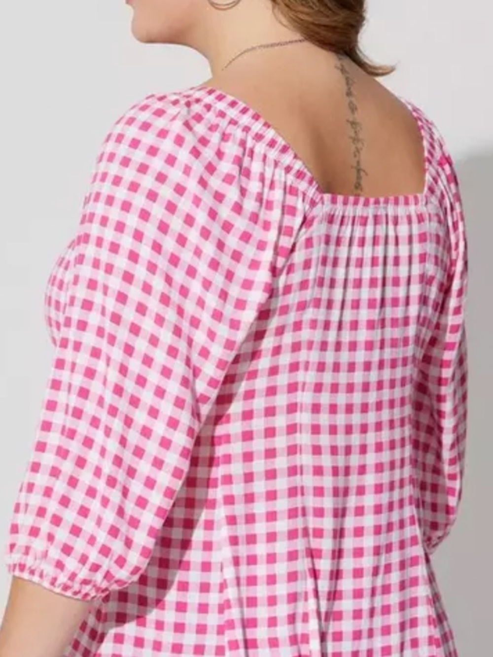 Torrid Fit Flare Button Up 3/4 Sleeve Gingham Pink Top 1X 14/16 NWT - Picture 3 of 15